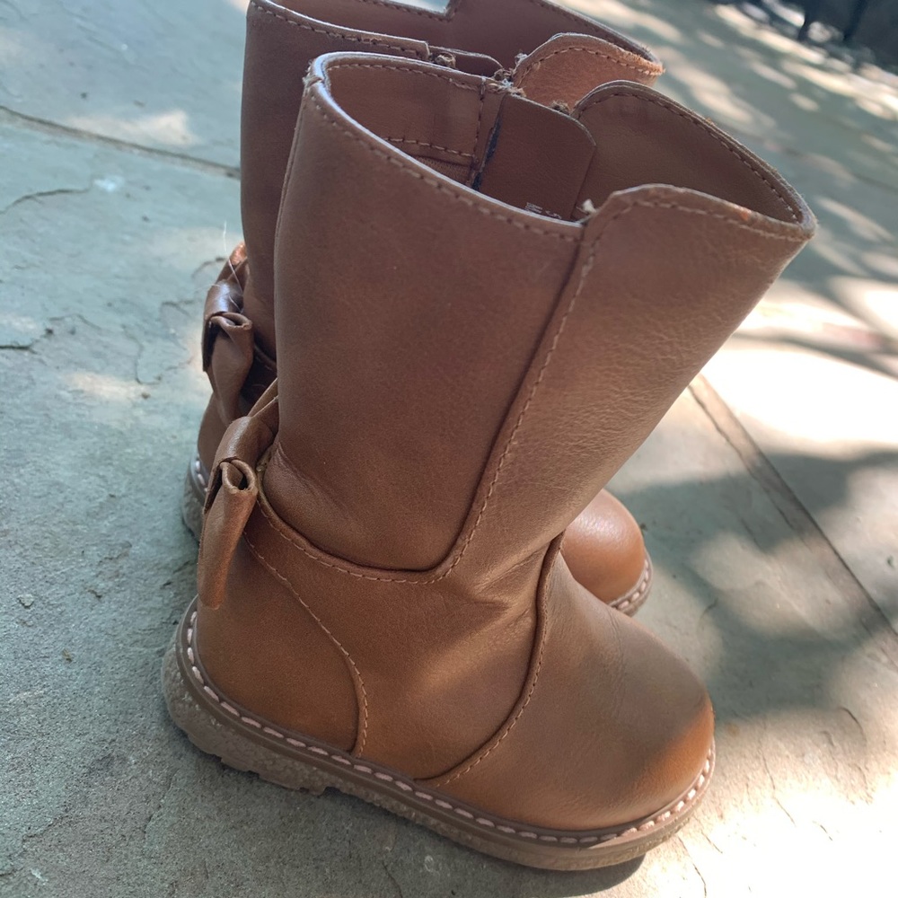 CAT & JACK Tall Toddler Girls Riding Boots with Bow Brown 5